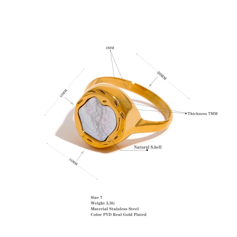 Luxury Cast Stainless Steel Sea Shell Golden ins Ring Tarnish Free Charm Fashion Women Korean Jewelry кольца для женщин