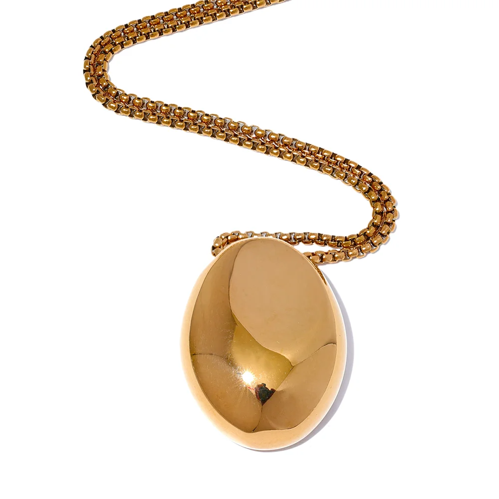 70cm Minimalist Long Unisex Sweater Chain Jewelry 316l Stainless Steel Oval Pendant Necklace for Men Women Waterproof