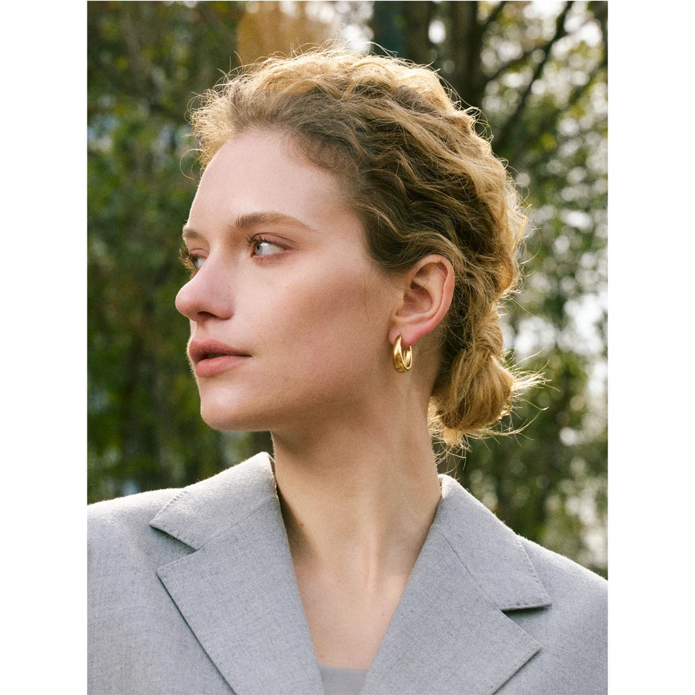 316L Stainless Steel Geometric U-Shape Hoop Earrings 18K Gold PVD Plated Popular Daily Classy Waterproof Jewelry Accessory