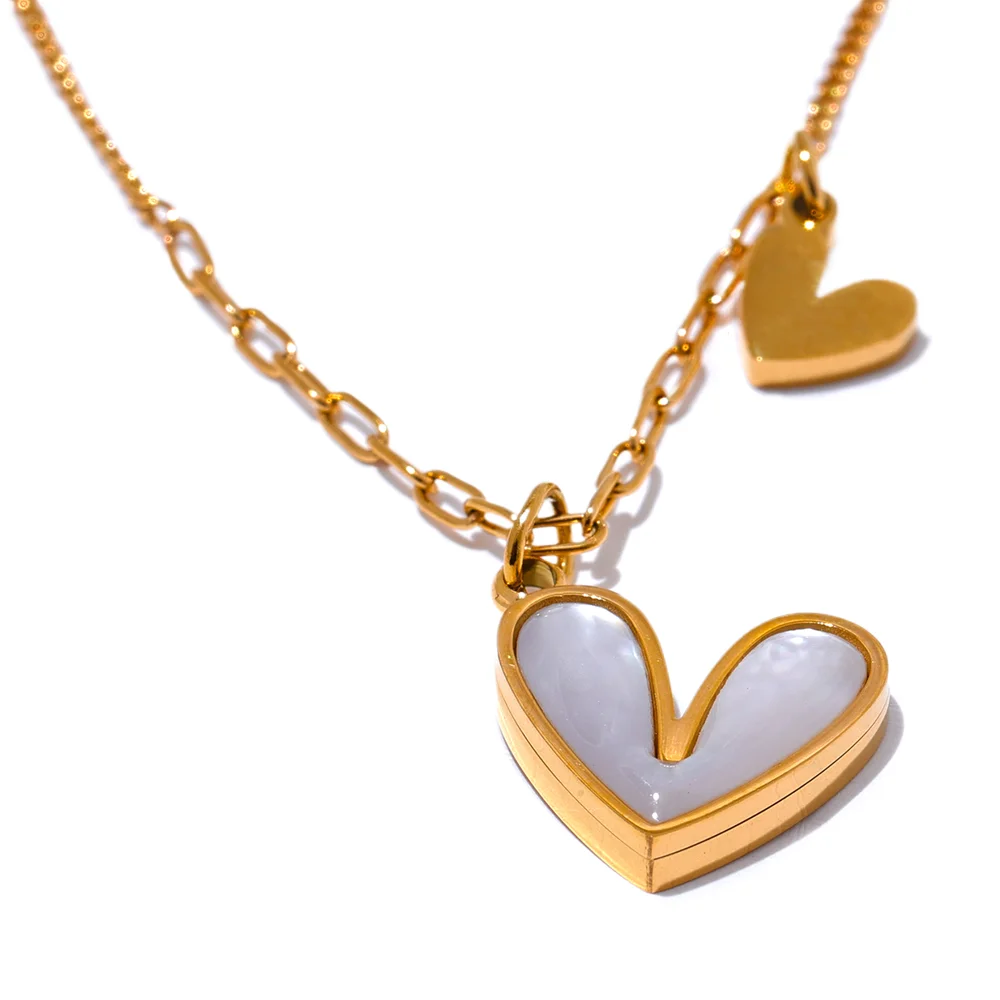 Red Enamel White Natural Shell Stainless Steel Heart Pendant Necklace Trendy Exquisite Jewelry Attractive Accessories