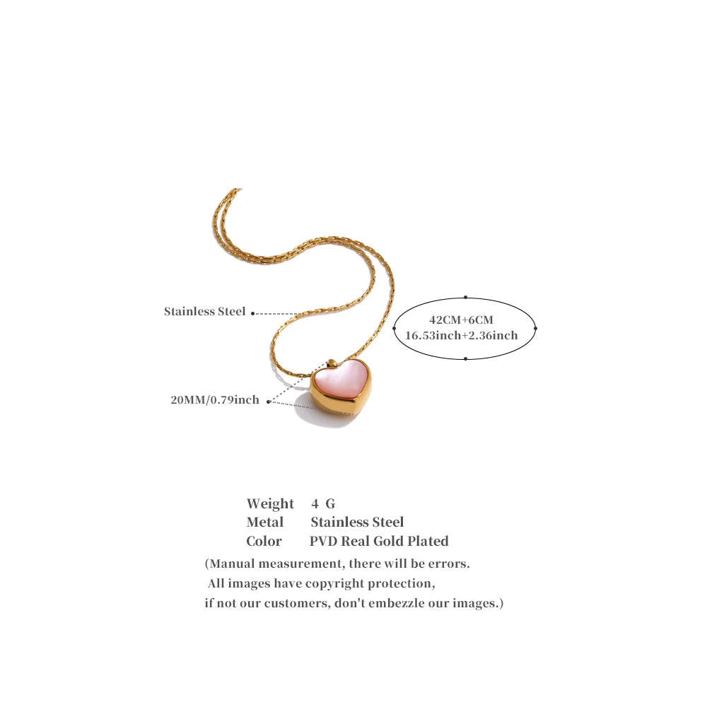 Valentine's Day Gift Pink Shell Heart Thick Necklace Pendant Stainless Steel Cute Charm Exquisite Jewelry New