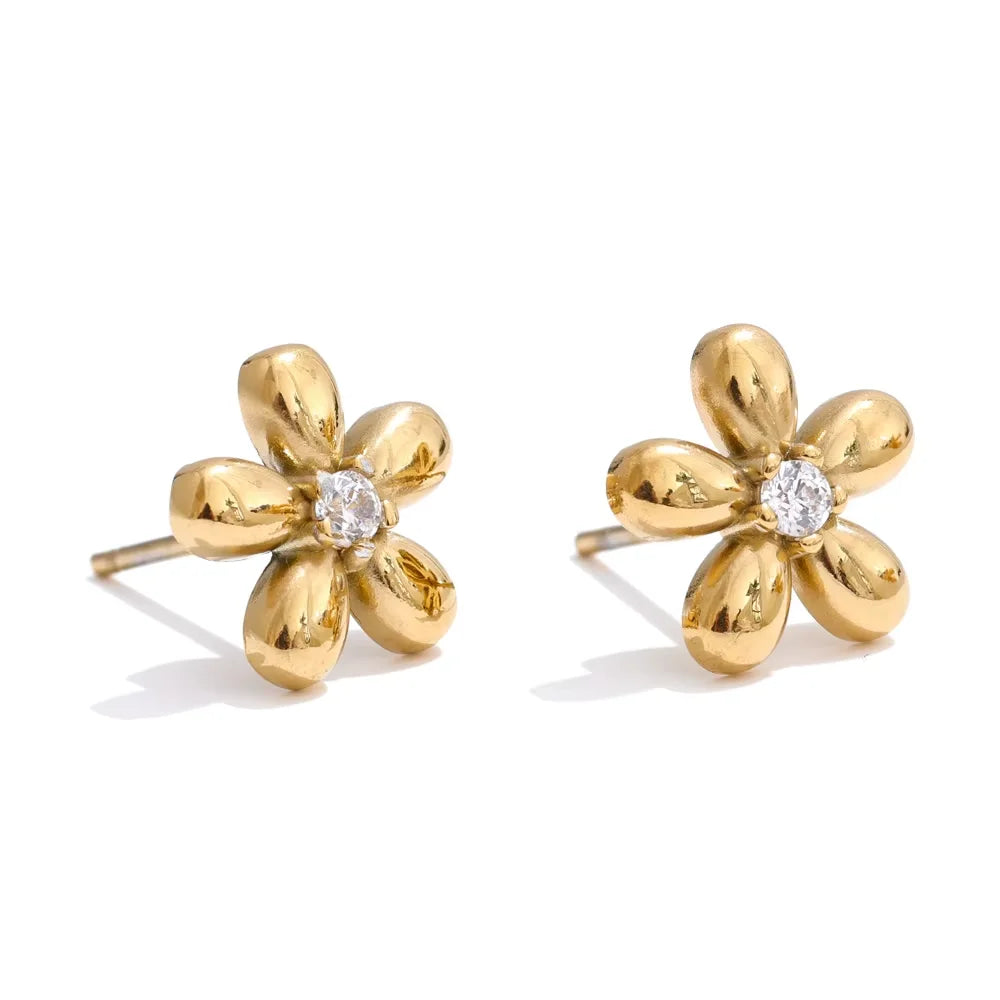 Hot Style Stainless Steel Zirconia Flower Pendant Necklace Bracelet Bangle Earrings 18K Plated Golden Versatile Jewelry