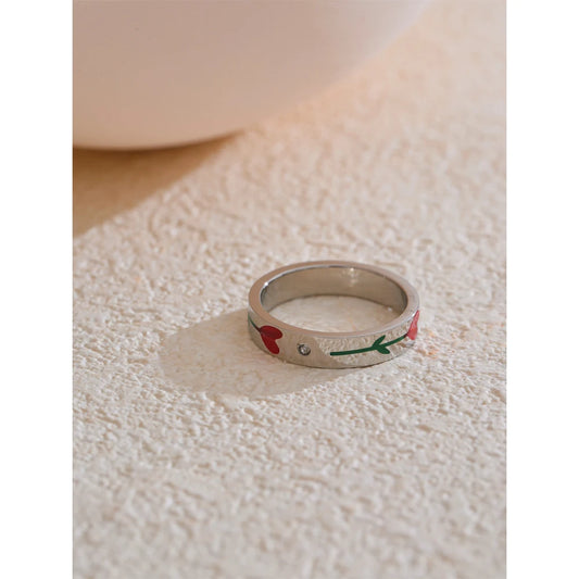 6789# Stainless Steel Enamel Flower Color Retention Fashion Ring New Style Waterproof Charm Exquisite Jewelry Wholesale