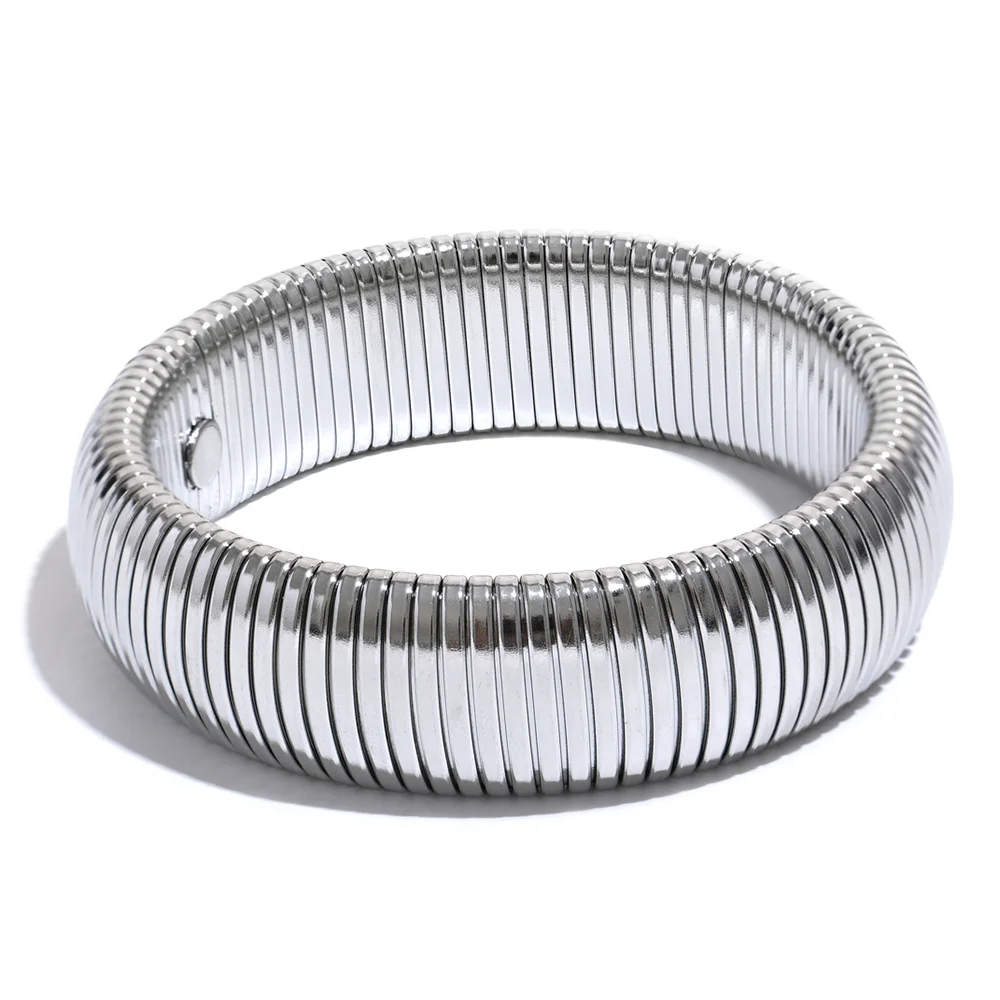 Waterproof Stainless Steel Elastic Thick Metal Bracelet Bangle 18K Gold Plated Trend Fashion Unisex Jewelry Men Women
