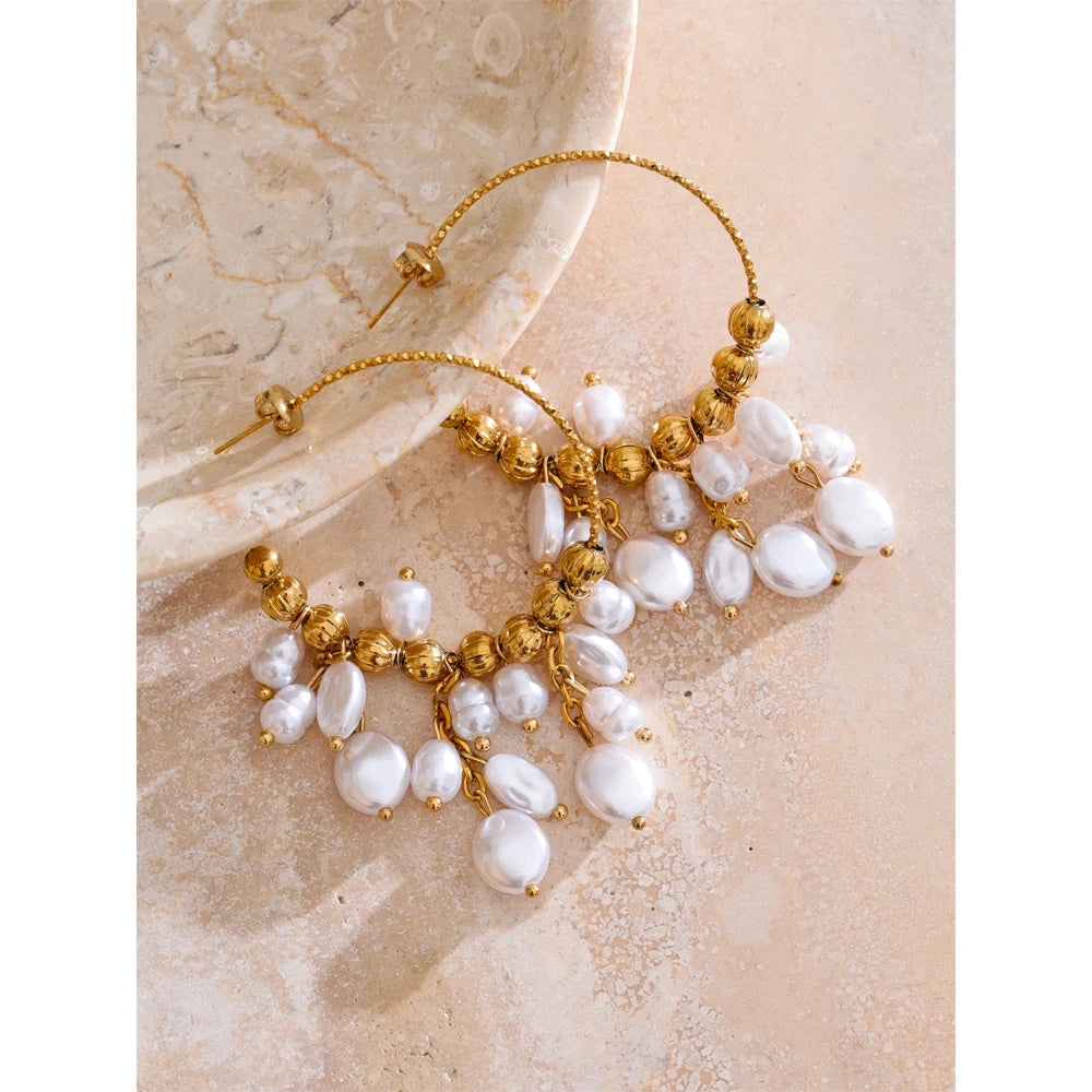 Popular Baroque Simulated Pearls Drop Handmade Earrings for Women Stainless Steel Charm Chic Elegance Handmade Jewelry