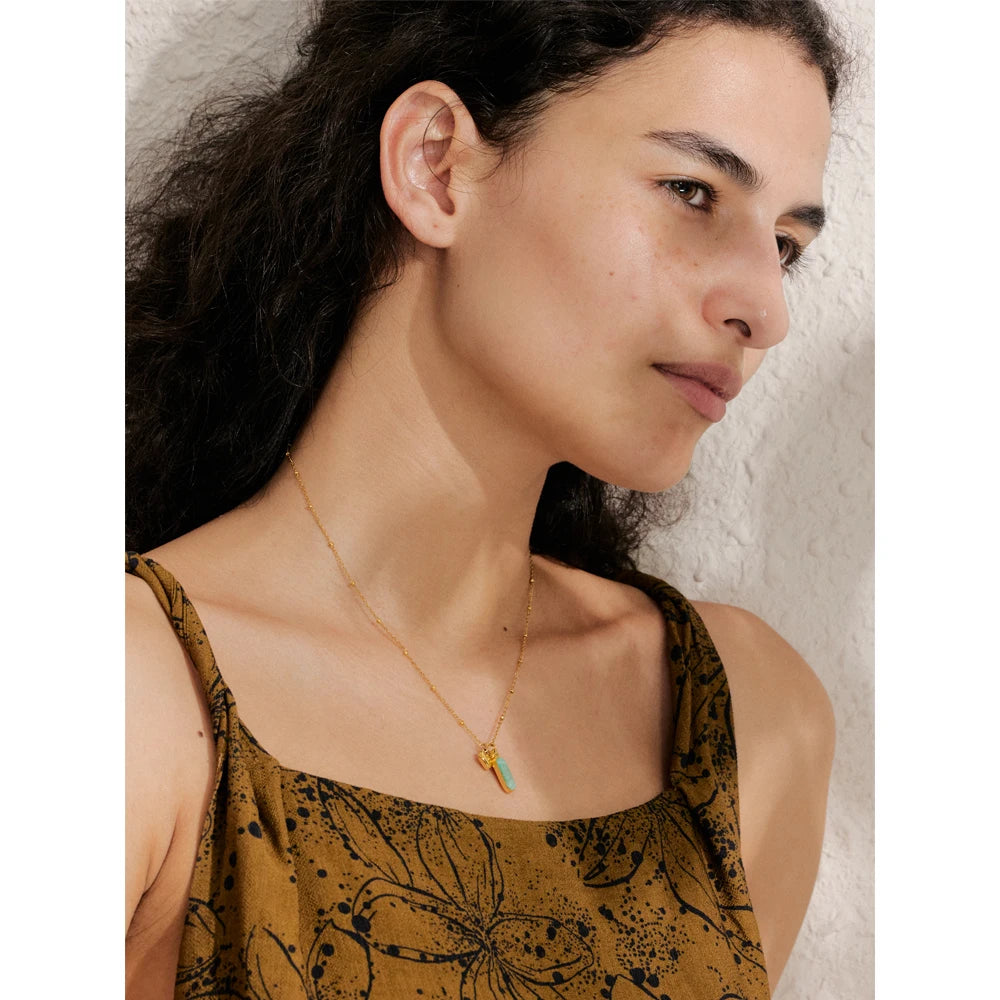 Popular Natural Amazonite Stone Heart Oval Drop Necklace Women Stainless Steel Polished Waterproof Fashion Jewelry Gift