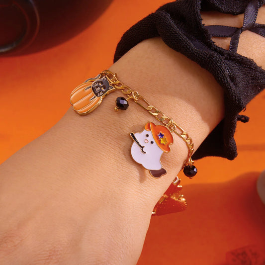 Gothic Halloween Pumpkin Cat Metal Chain Bracelets for Women Men Handmade Bat Spider Kitten Skull Bangles Party Punk Jewelry