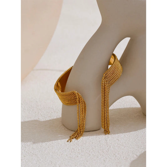 Hot Style Stainless Steel Chain Tassel Cuff  Bracelet Bangle 18K Gold Color Plated Personality Fashion Charm Jewelry