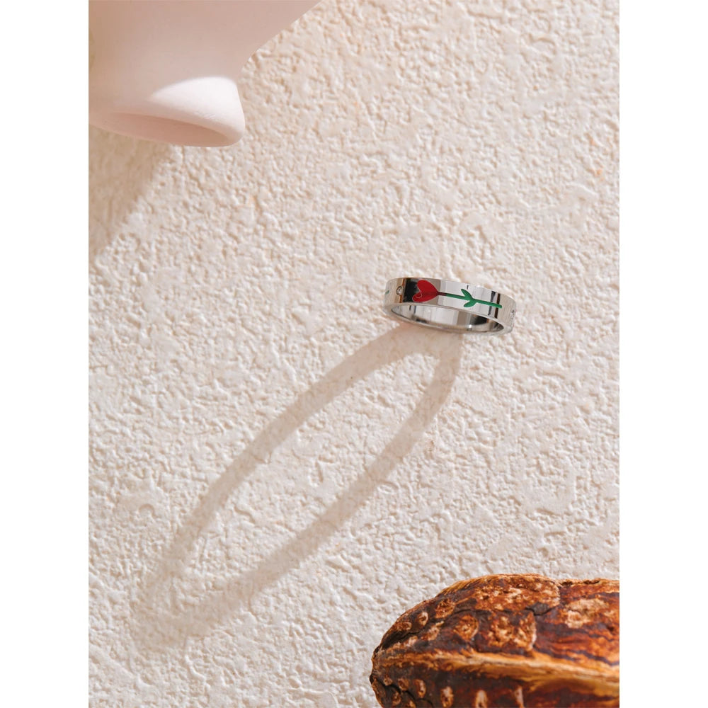 6789# Stainless Steel Enamel Flower Color Retention Fashion Ring New Style Waterproof Charm Exquisite Jewelry Wholesale