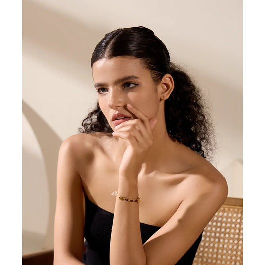 Stainless Steel Layered Summer Anklet Chic Stylish Jewelry Fashion Natural Garnet Stone Beads Handmade Chain Women