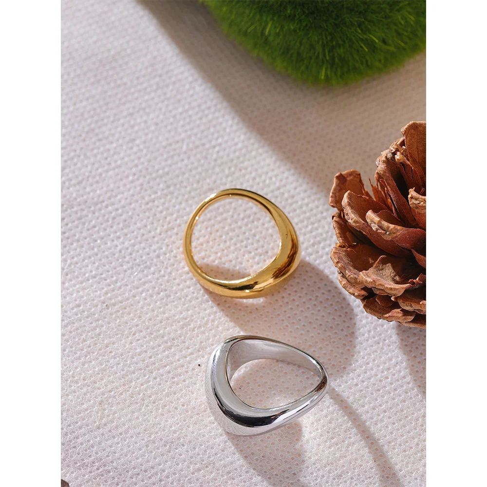 Minimalist Smooth Stainless Steel Metal Geometric Finger Ring Waterproof 18K PVD Plated Distinctive Jewelry Bijoux New