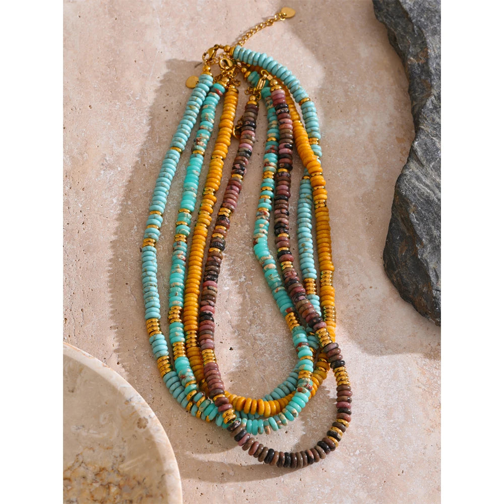 Colorful Natural Stone Beads Handmade Chain Y2K Fashion Necklace for Women Stainless Steel Waterproof Collar Jewelry Gift