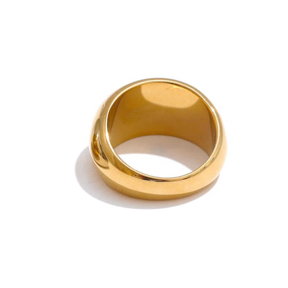 6789# High Quality Textured Minimalist Stainless Steel Glossy Smooth Metal Chunky Ring 18K PVD Plated Classic Jewelry Gift