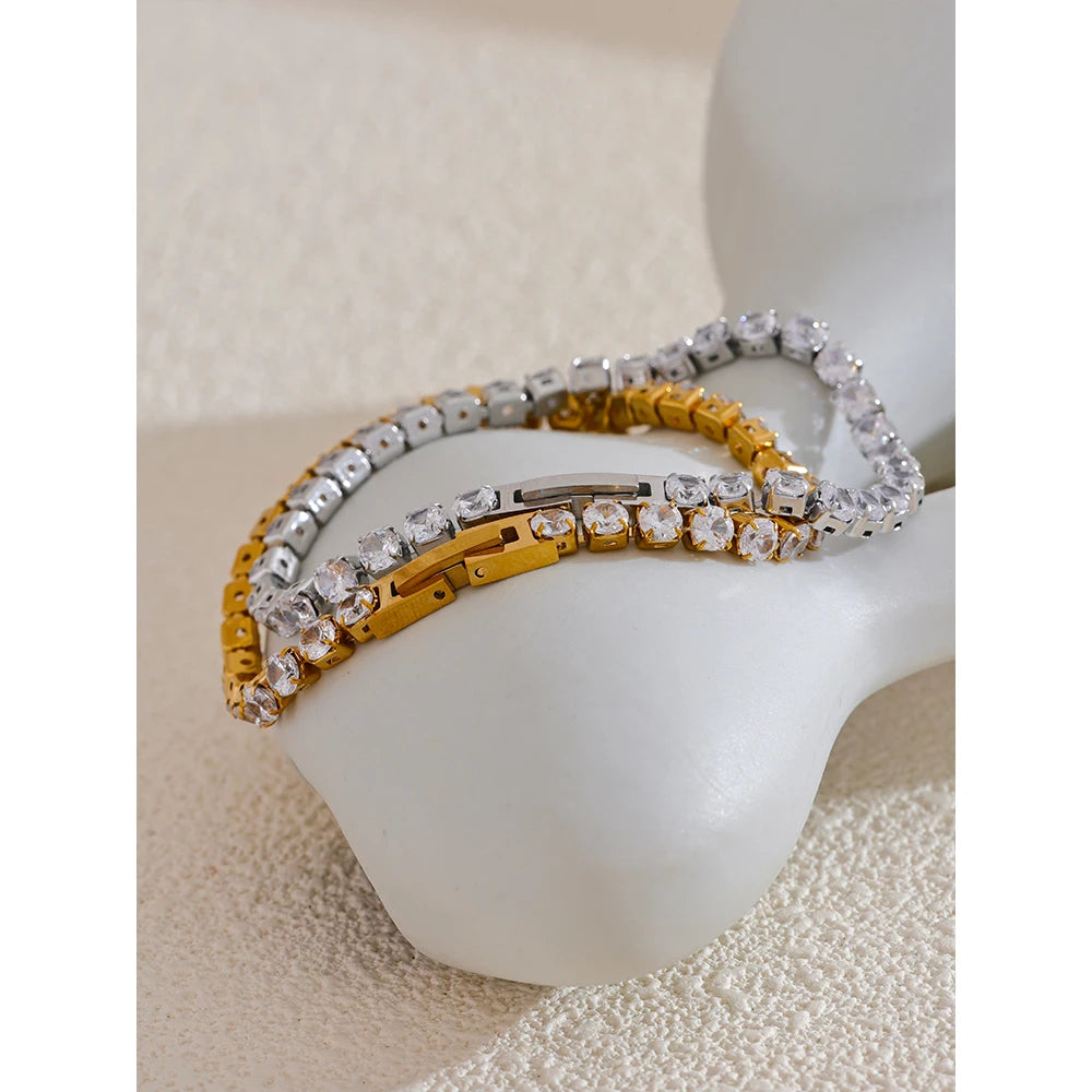 4mm High Quality Shiny Cubic Zirconia Chain Wrist Bracelet Bangle for Women Stainless Steel Exquisite Premium Jewelry New