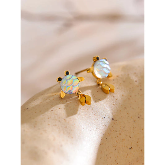 Exquisite Colorful Resin Lucky Goldfish Dangle Earrings for Women Stainless Steel Aesthetic Daily Jewelry Prevent Allergy