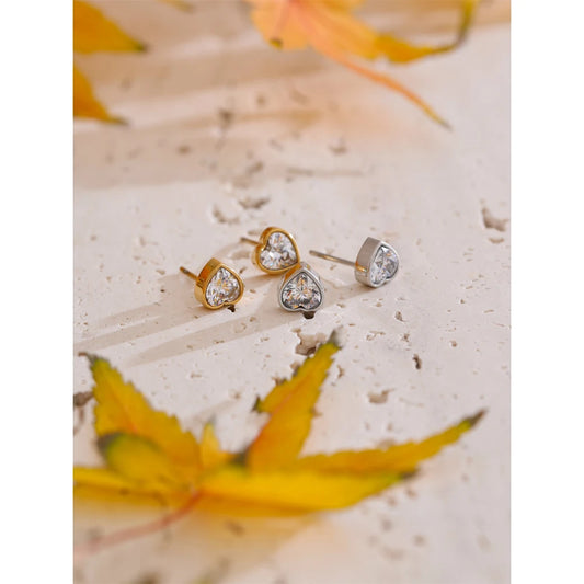 Delicate AAA Bling Cubic Zirconia Heart Love Stud Earrings Valentine's Day Gift High Quality Stainless Steel Daily Jewelry