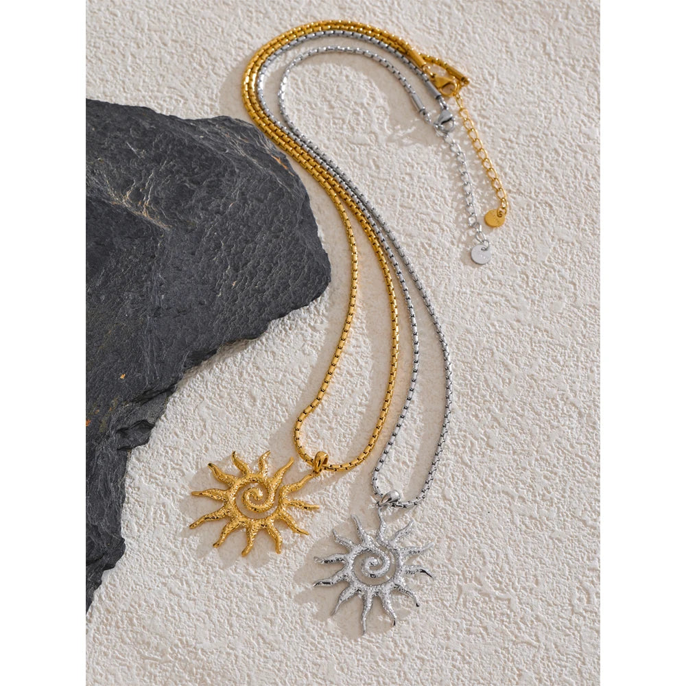 New Popular Stainless Steel Sun Drop Necklace Hoop Earrings for Women Tarnish Resistant Charm Jewelry Set Accessories Gift