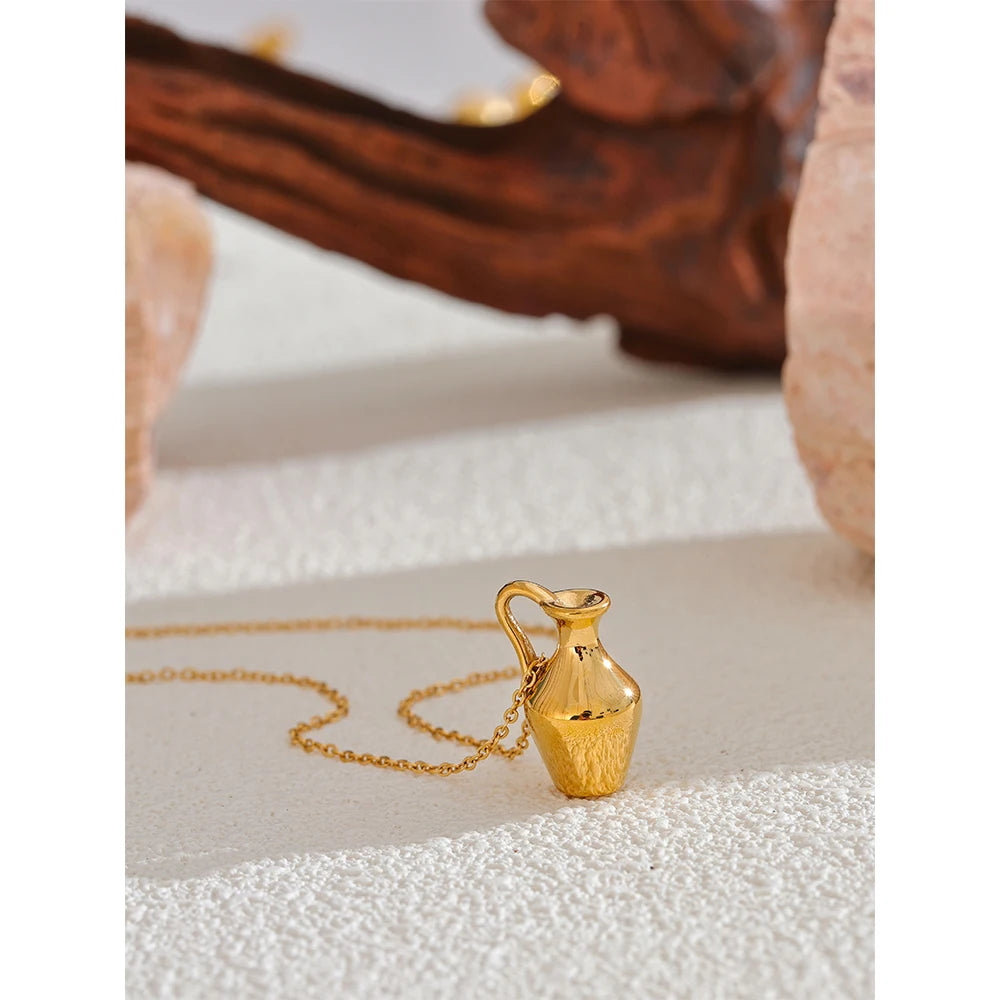 Personalized Solid Metal Vase Kettle Charm Necklace Pendant Waterproof Stainless Steel Collar Fashion Jewelry Women New