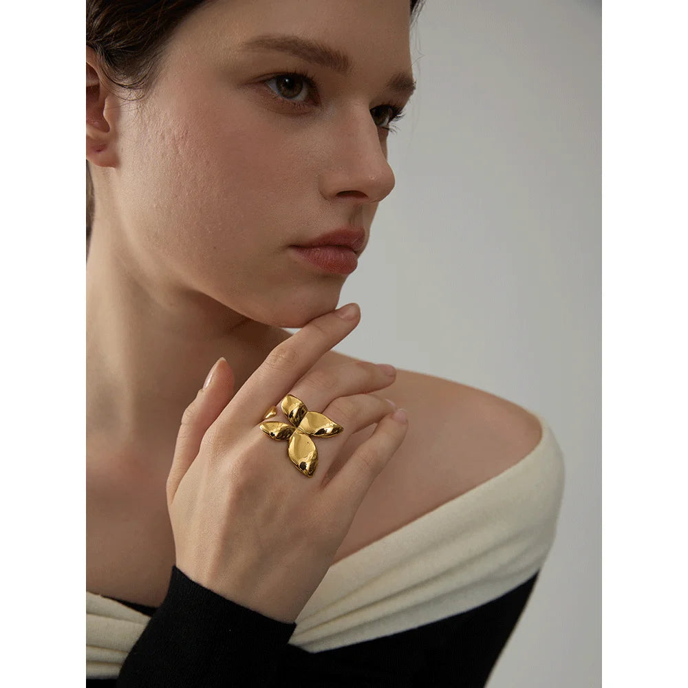 Exquisite Stainless Steel Butterfly Ring Waterproof 18K PVD Plated Metal Fashion Finger Jewelry бижутерия для женщин