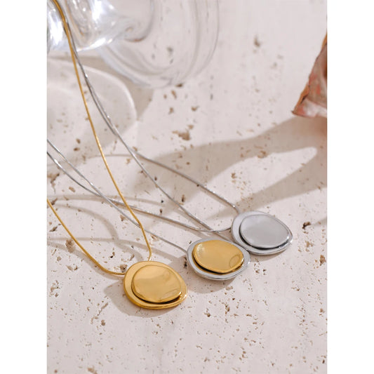Double Round Pendant Fashion Necklace Water Resistant Metal Stainless Steel Daily Waterproof Jewelry Recommend