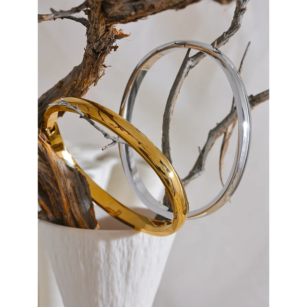 5*60mm High Quality Stainless Steel Round Smooth Bracelet Bangle Minimalist Metal Texture Rust Proof Daily Jewelry Women