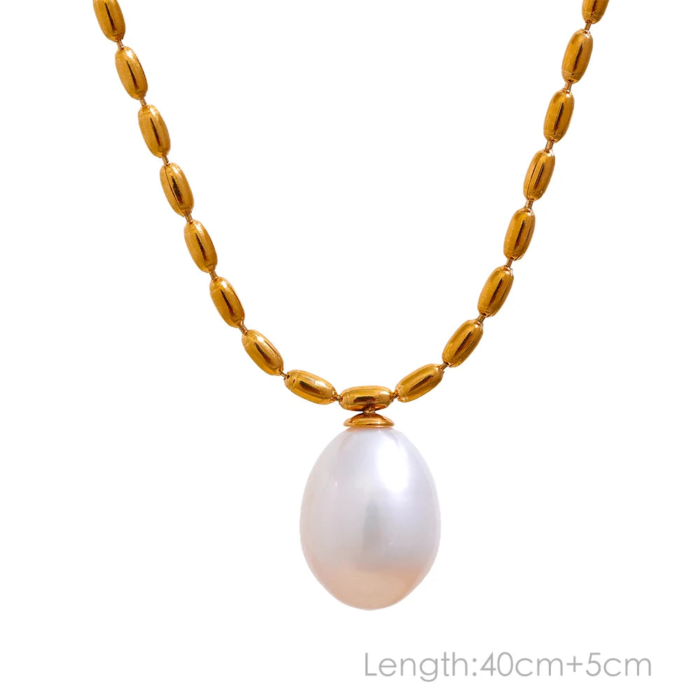 Tarnish Free Natural Pearl Beads Chic Exquisite Necklace Thin Chain Stainless Steel Minimalist Charm Collar Jewelry Women