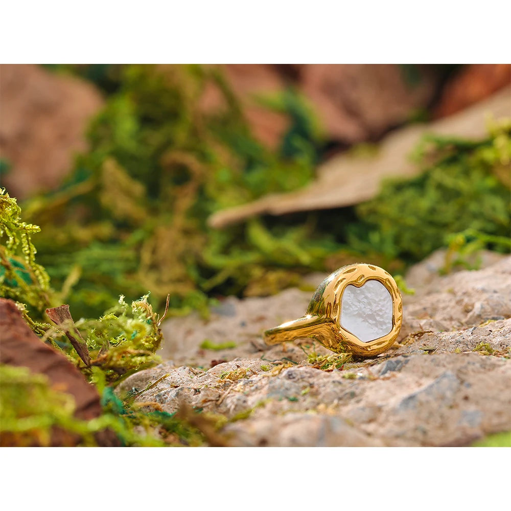 Luxury Cast Stainless Steel Sea Shell Golden ins Ring Tarnish Free Charm Fashion Women Korean Jewelry кольца для женщин