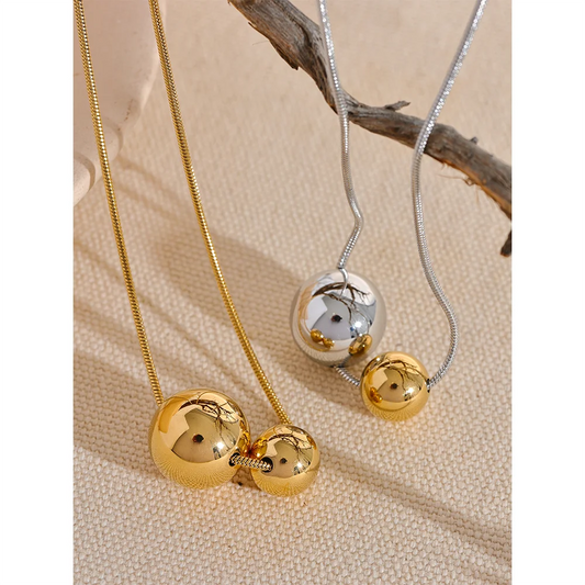 Stainless Steel Round Ball Beads Pendant Necklace Fashion Waterproof Metal Daily Gold Color Trendy Jewelry for Women Gift
