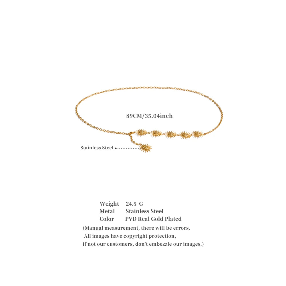 Exclusive Stainless Steel Creative Sun Face Belly Waist Chain Sexy Jewelry 18K PVD Plated Summer Beach Fashion Accessory