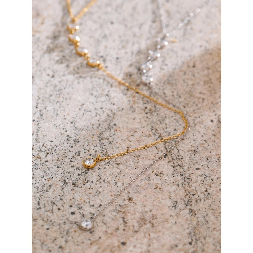 Delicate Cubic Zirconia Round Y Chain Long Drop Necklace for Women Stainless Steel Summer 2025 Jewelry Tarnish Resistant