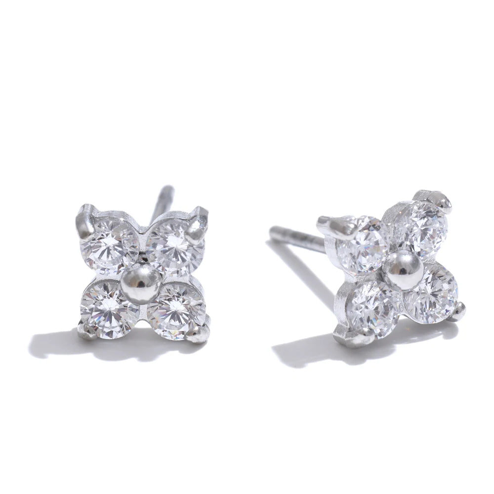 Popular Waterproof Shiny Cubic Zirconia Flower Sweet Stud Earrings 316L Stainless Steel Delicate Premium Daily Jewelry