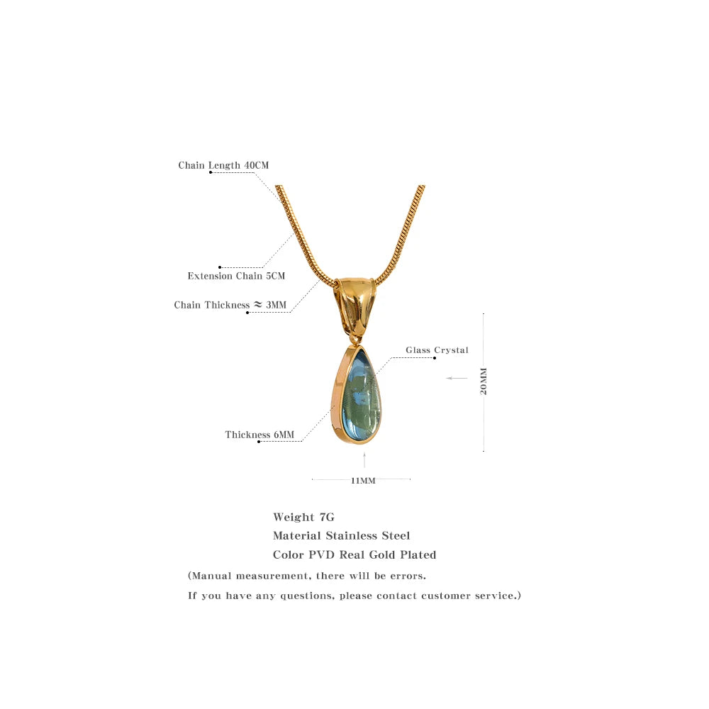 Stylish Green Glass Crystal Water Drop Pendant Necklace for Women 316l Stainless Steel Cast Gold Color Fashion Jewelry New