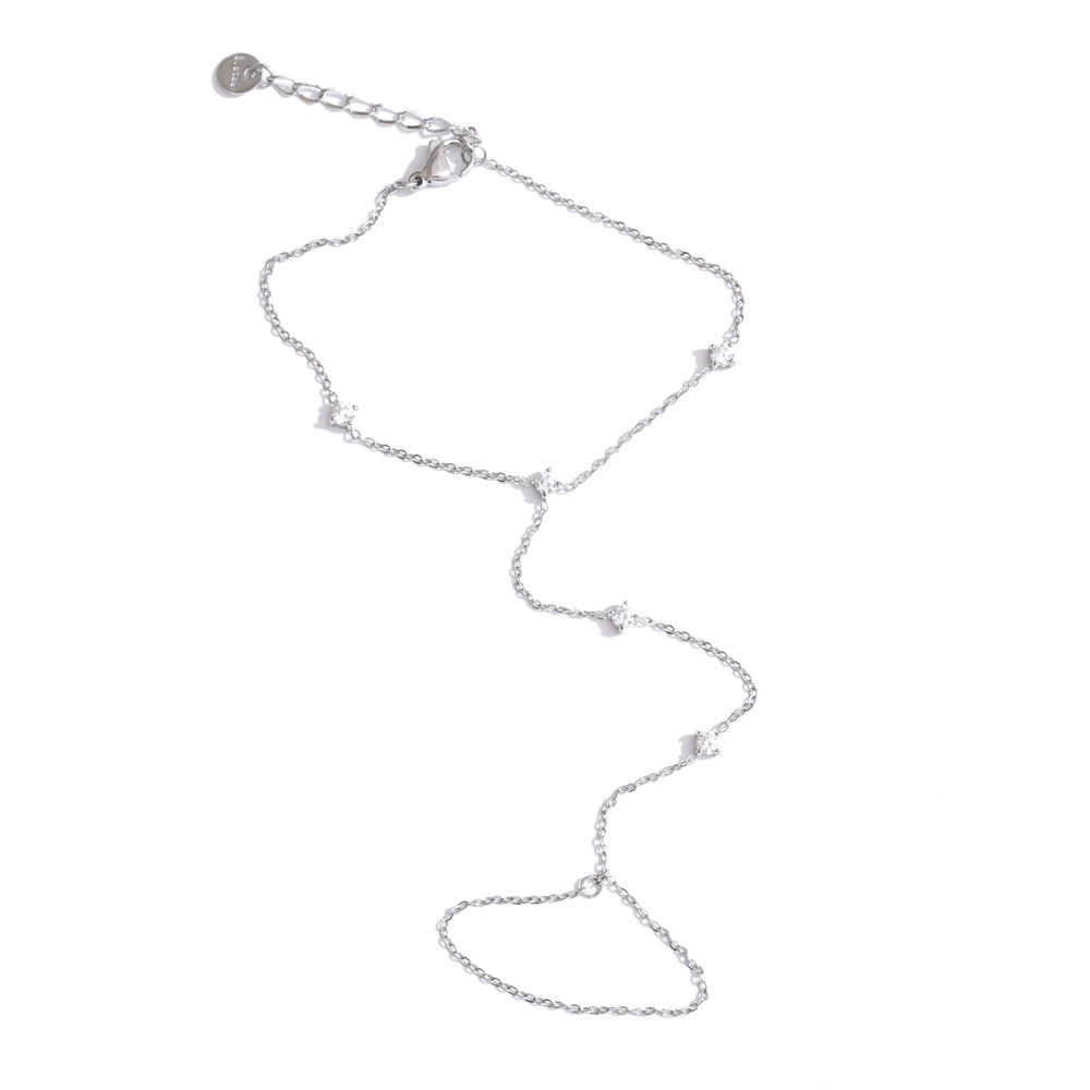 Trendy Stainless Steel Zircon Beads Back of Hand Chain Finger Bracelet Fashion Chic Sexy Jewelry Waterproof Wholesale Gift