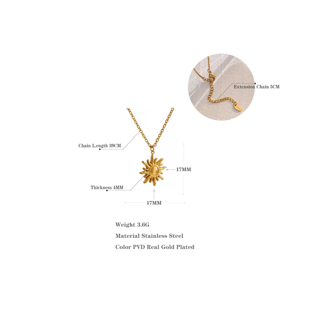 Stainless Steel Golden Casting Sun Pendant Necklace Waterproof Simple Fashion Metal Texture Trendy Jewelry for Woman