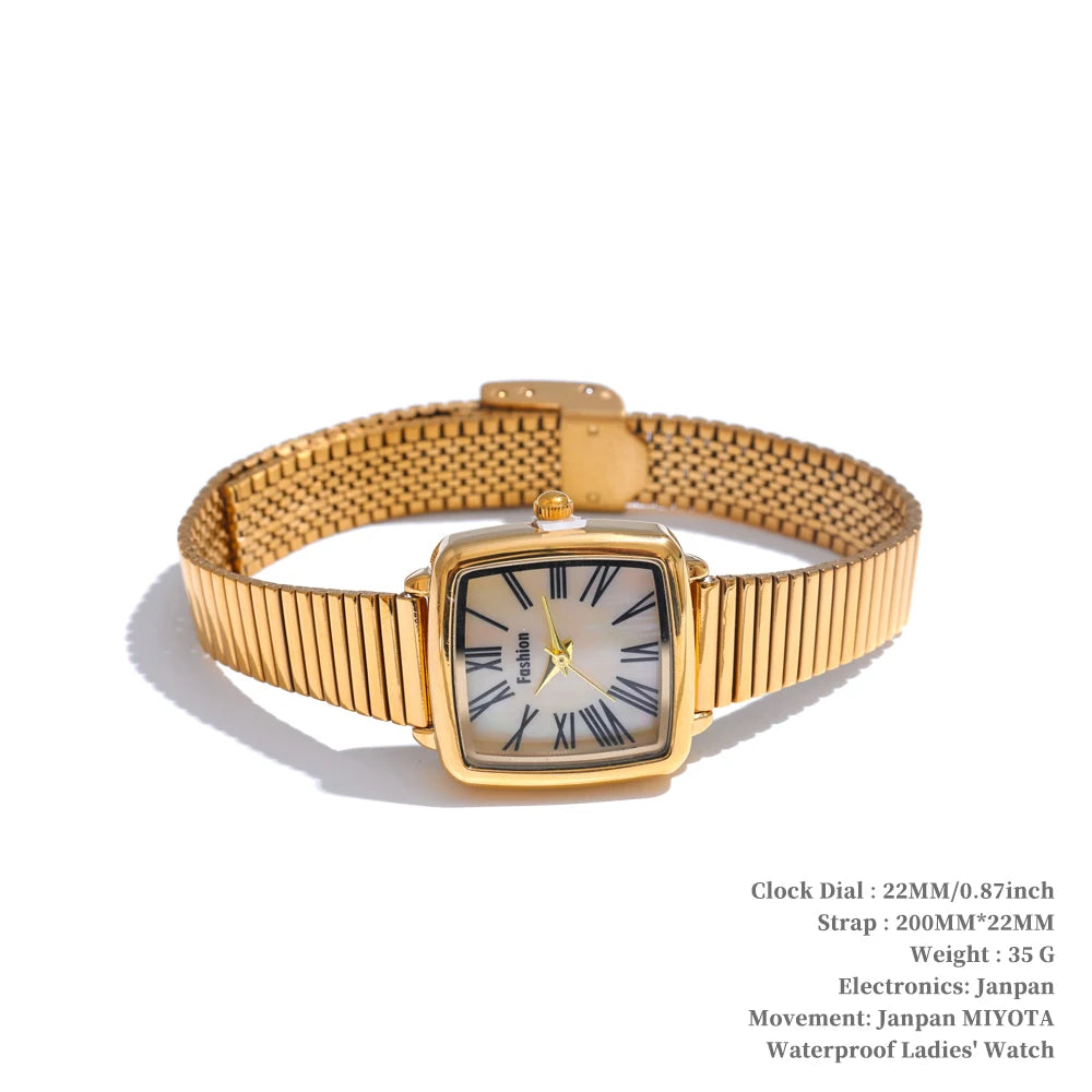 Fashion Stainless Steel Lades' Watch with Japan Movement Waterproof Polished Shiny 18K Gold PVD Plated Jewelry Accessories