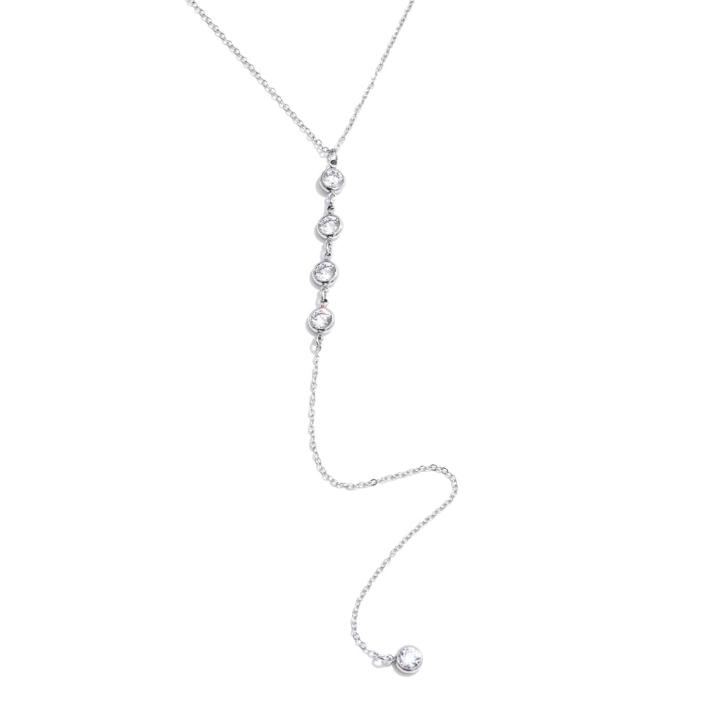 Delicate Cubic Zirconia Round Y Chain Long Drop Necklace for Women Stainless Steel Summer 2025 Jewelry Tarnish Resistant