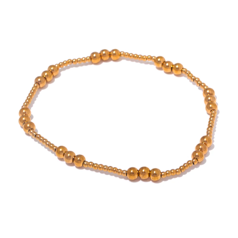 3/4/5/6 MM Stainless Steel Beads Daily Handmade Elastic Bracelet Bangle Waterproof Wrist Wholesale Gold Color Jewelry Men