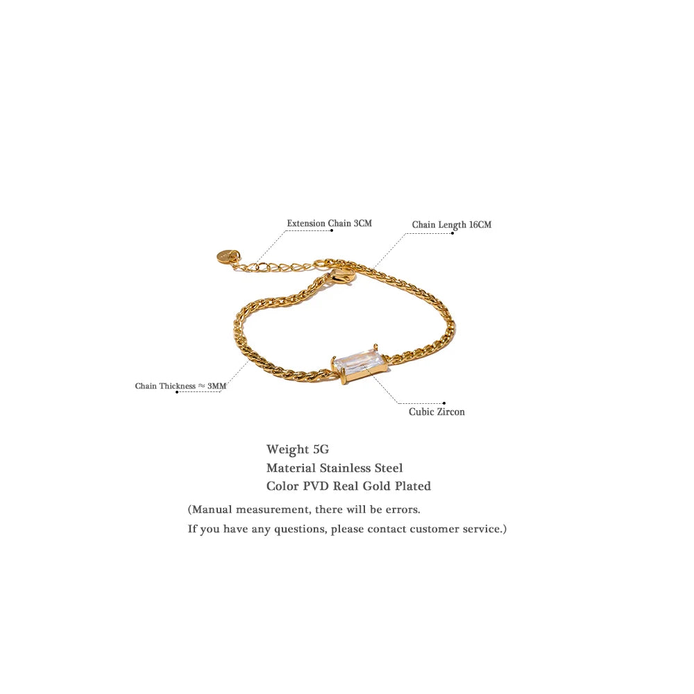 High Quality Chain Cubic Zirconia Stainless Steel 18k Gold Color Bracelet Bangle Women Waterproof Stylish Jewelry Bijoux