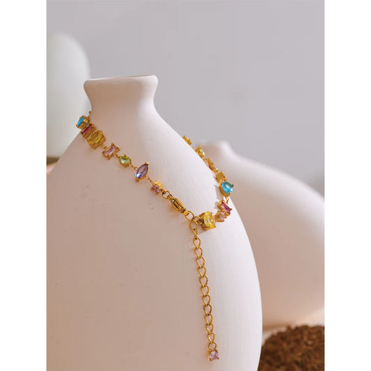 Waterproof Gift Delicate Colorful Luxury Cubic Zirconia Chain Chic Bracelet Bangle Women Stainless Steel Wrist Jewelry