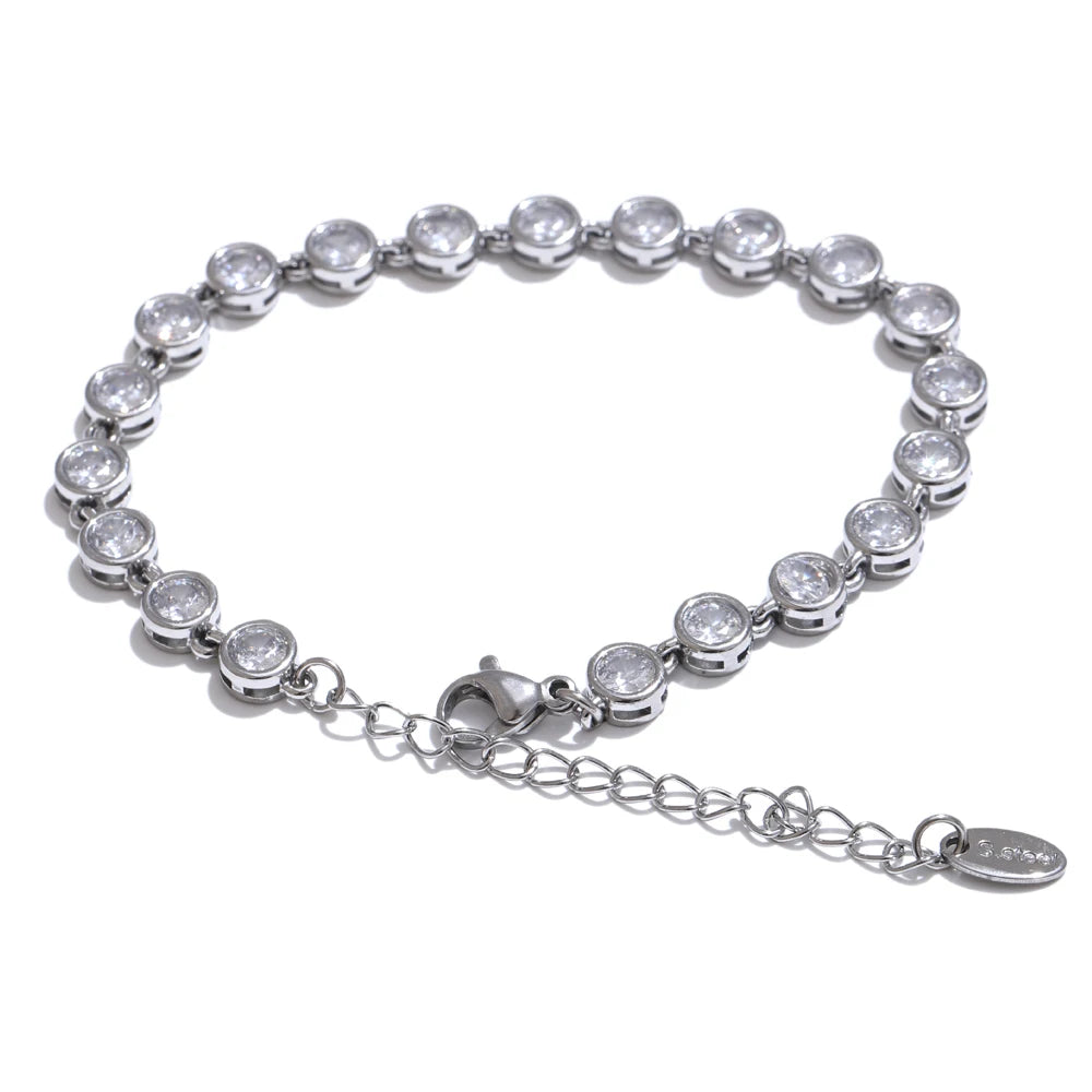 Exquisite Colorful Cubic Zirconia Luxury Cast Chain Necklace Bracelet for Women Stainless Steel Waterproof Jewelry Gift