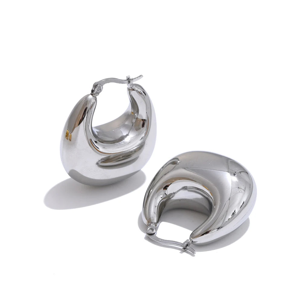 High Quality Stainless Steel Glossy Smooth Metal Chunky Hollow Hoop Earrings 2025 Statement PVD Plated Jewelry Recommend