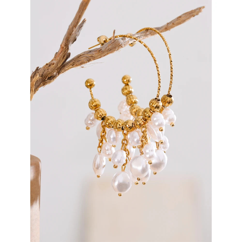 Popular Baroque Simulated Pearls Drop Handmade Earrings for Women Stainless Steel Charm Chic Elegance Handmade Jewelry