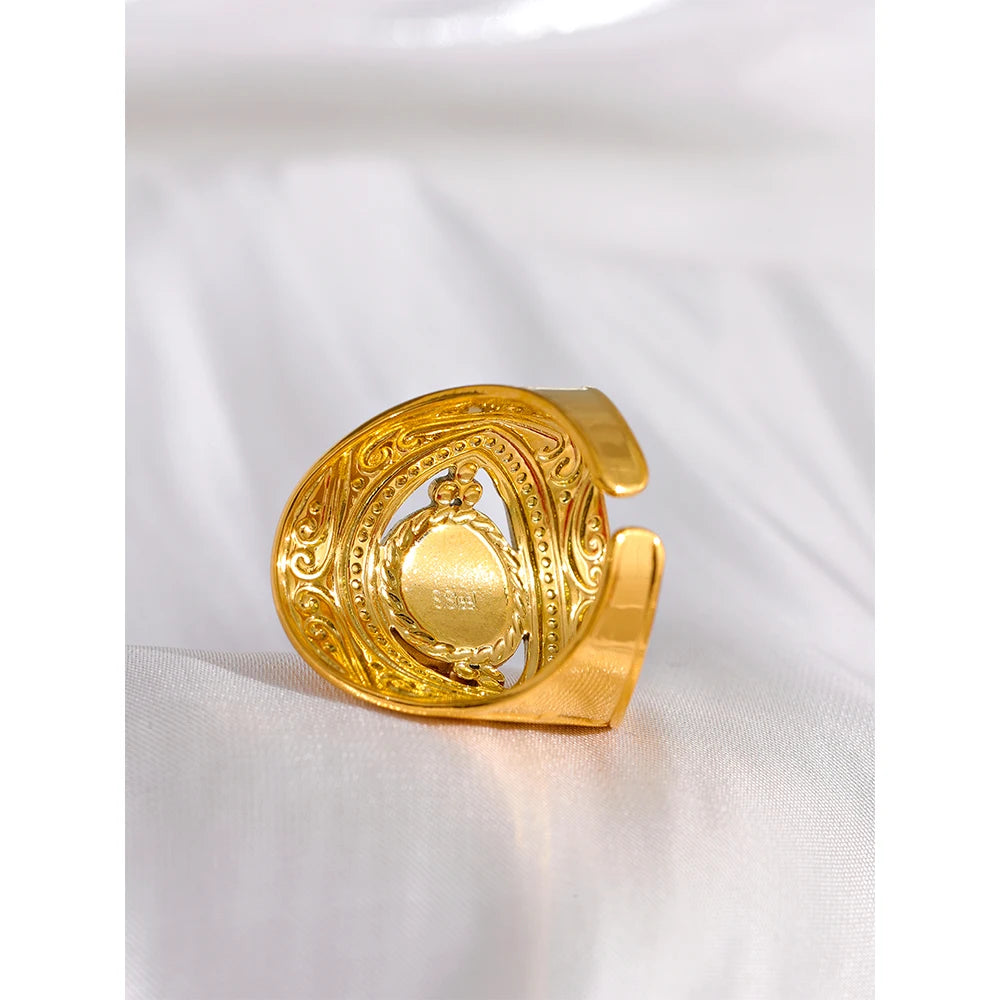 Vintage Red Blue Natural Stone Stainless Steel Open Ring Fashion Trendy Jewelry for Women