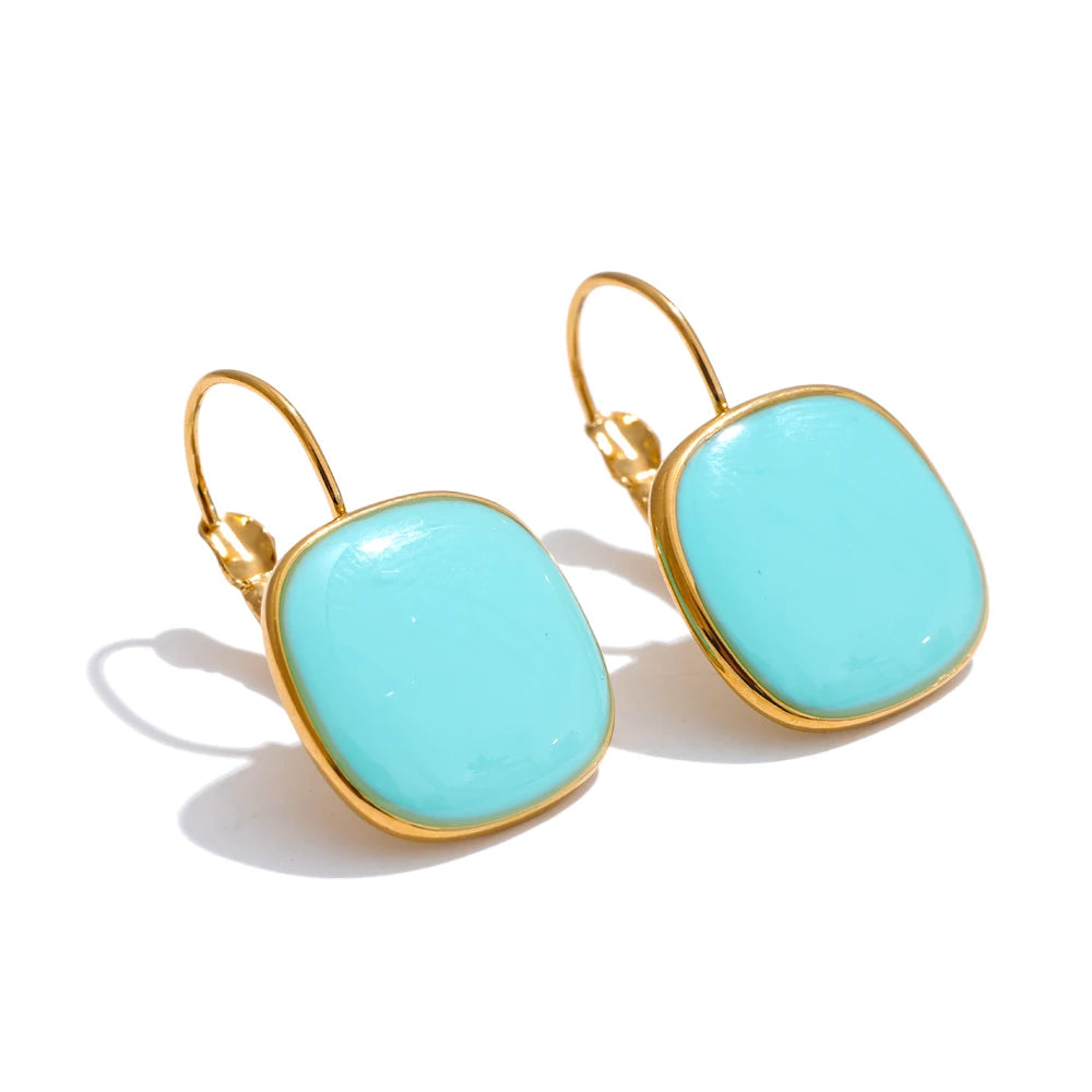 Joyful Candy Multicolor Enamel Square Hoop Earrings 18K Golden Plated Stainless Steel Spring Summer Jewelry Waterproof