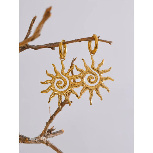 New Popular Stainless Steel Sun Drop Necklace Hoop Earrings for Women Tarnish Resistant Charm Jewelry Set Accessories Gift