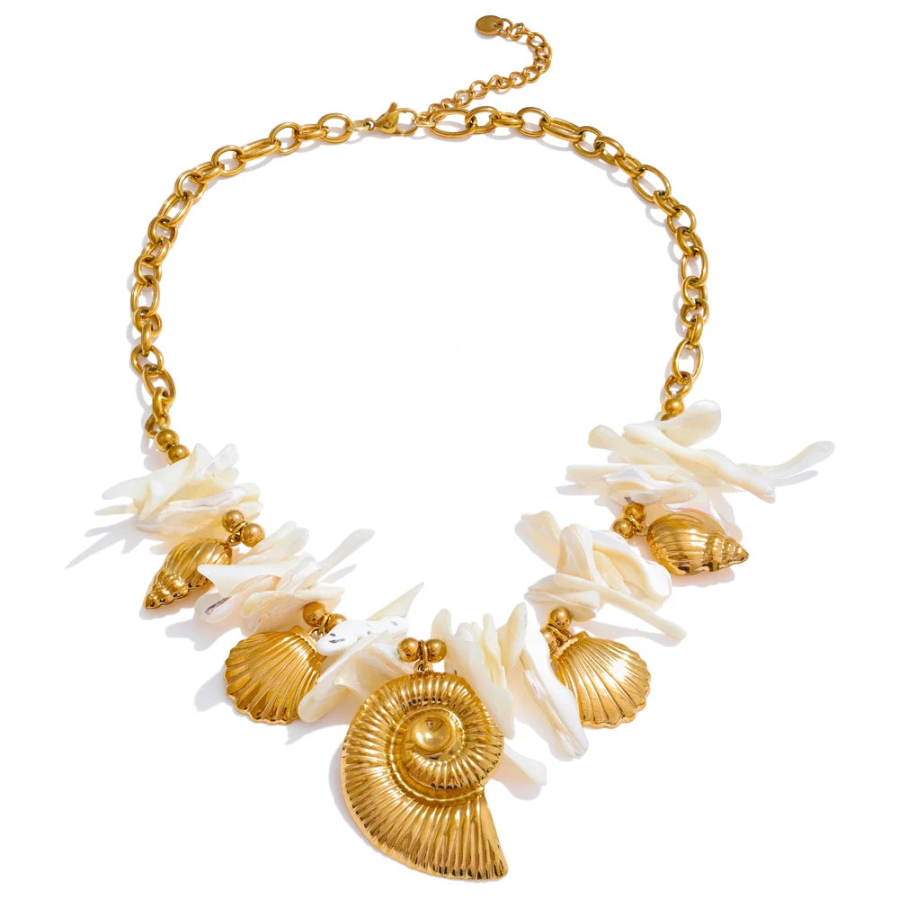 Summer Handmade Jewellery 316L Stainless Steel Resin Conch Shell Drop Necklace Golden PVD Plated Holiday Gift Accessories