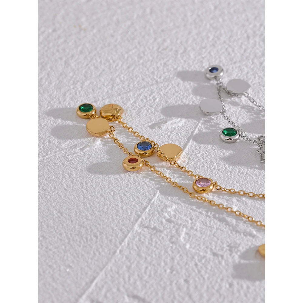 Colorful Shiny Cubic Zirconia Shell Stainless Steel Summer Anklet Fashion Trendy Foot Chain Jewelry for Women Bijoux Femme