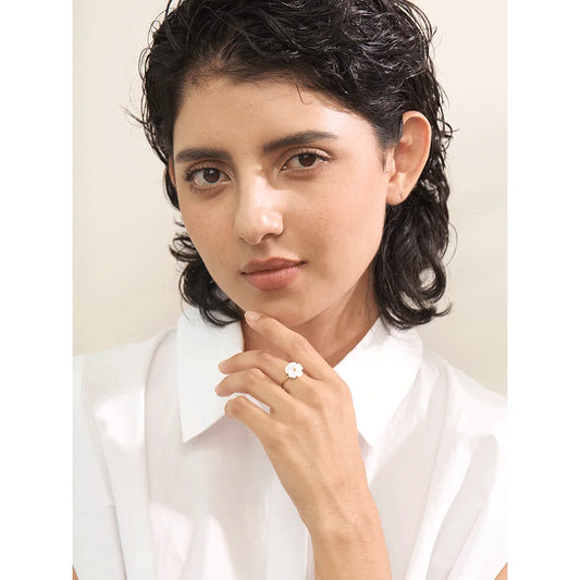 Fashion Natural Shell Flower Adjustable Open Ring Sweet Stainless Steel 18K PVD Plated Summer Daily Jewelry Gift