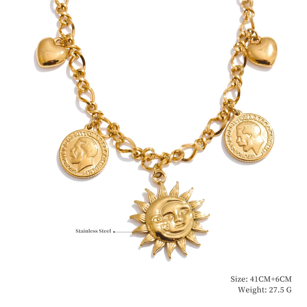Trendy Sun Ocean Charm Pendant Handmade Jewelry Golden Waterproof PVD Plated Stainless Steel Summer Jewelry 2025 Wholesale