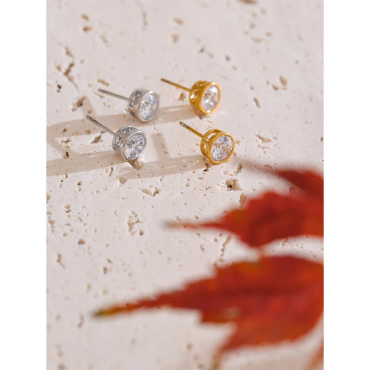High-Grade AAA Shiny Cubic Zirconia Round Stud Earrings Luxury Stainless Steel Daily Premium Jewelry Accessories